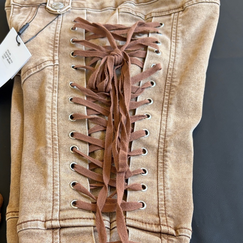 NWT Rise Supply Co Tan Full Side Lace-Up Flare Jeans Y2K Size 1 - Picture 12 of 13